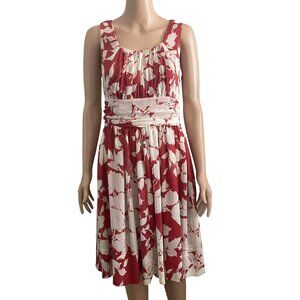 Talbots Swing Dress Womens Size 6 Red and White Floral Chiffon